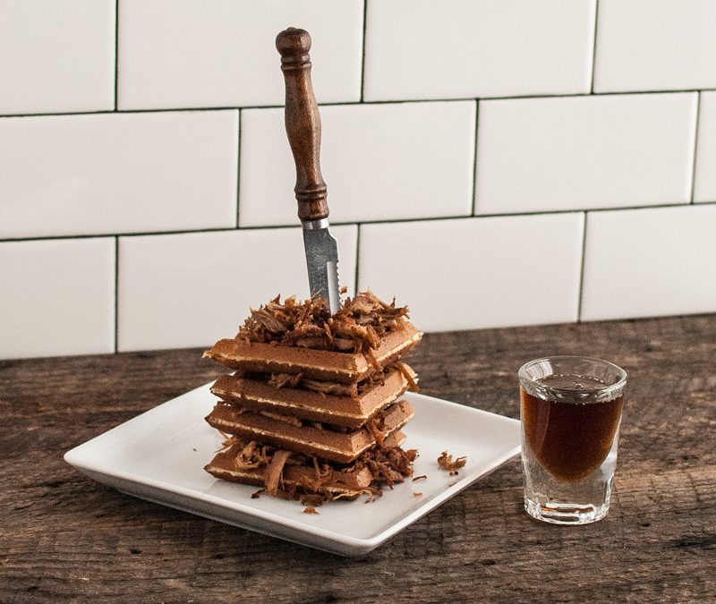 Pulled Pork Waffle Stack with Bourbon Maple Syrup