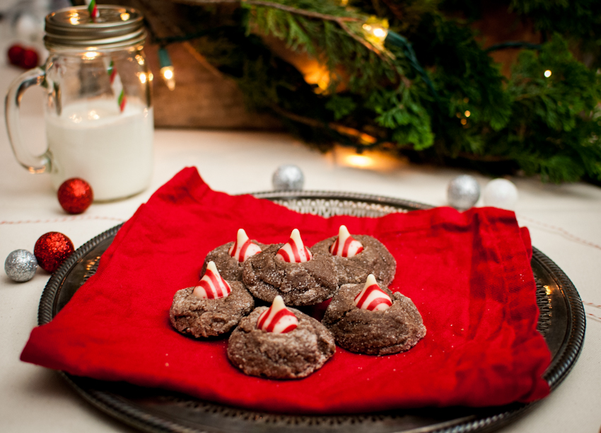 Chocolate Candy Cane Kiss Cookies