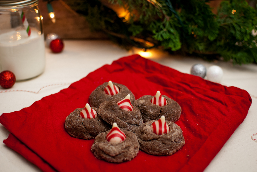 chocolate candy cane kiss cookies