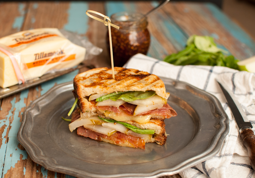 pear, prosciutto, arugula grilled sandwich